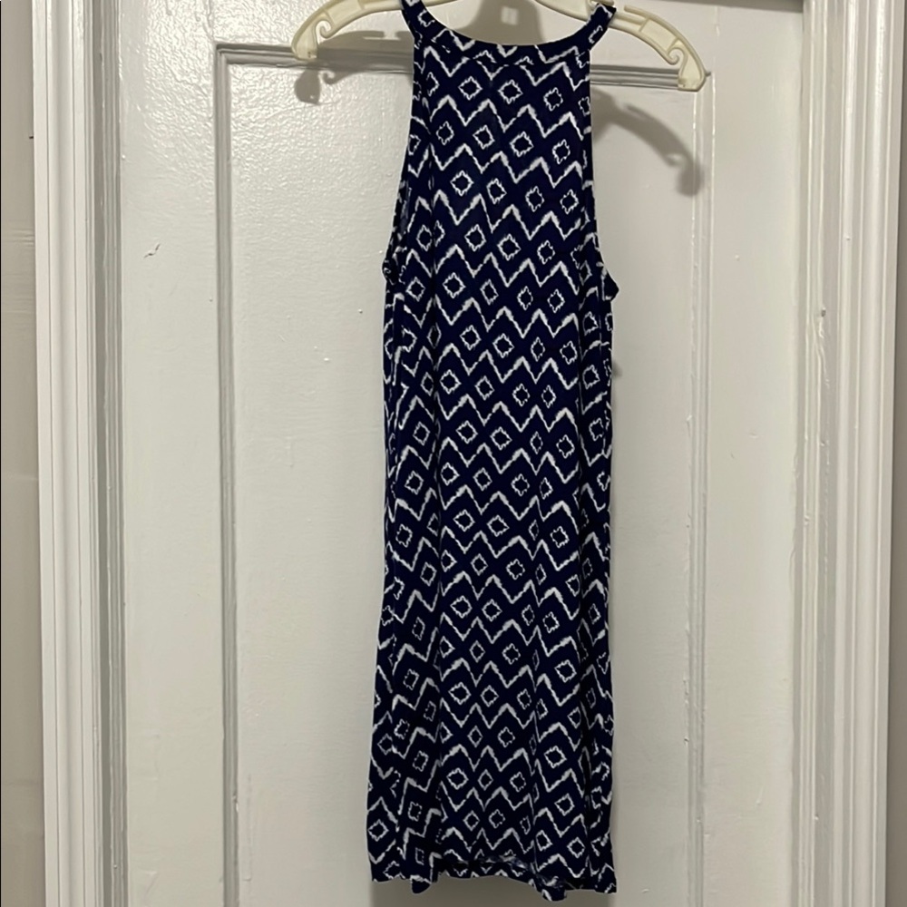 Navy and White Geometric Pattern Dress